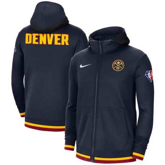 Men Denver Nuggets Nike 75th Anniversary Performance Showtime Full Zip Hoodie Jacket  Navy